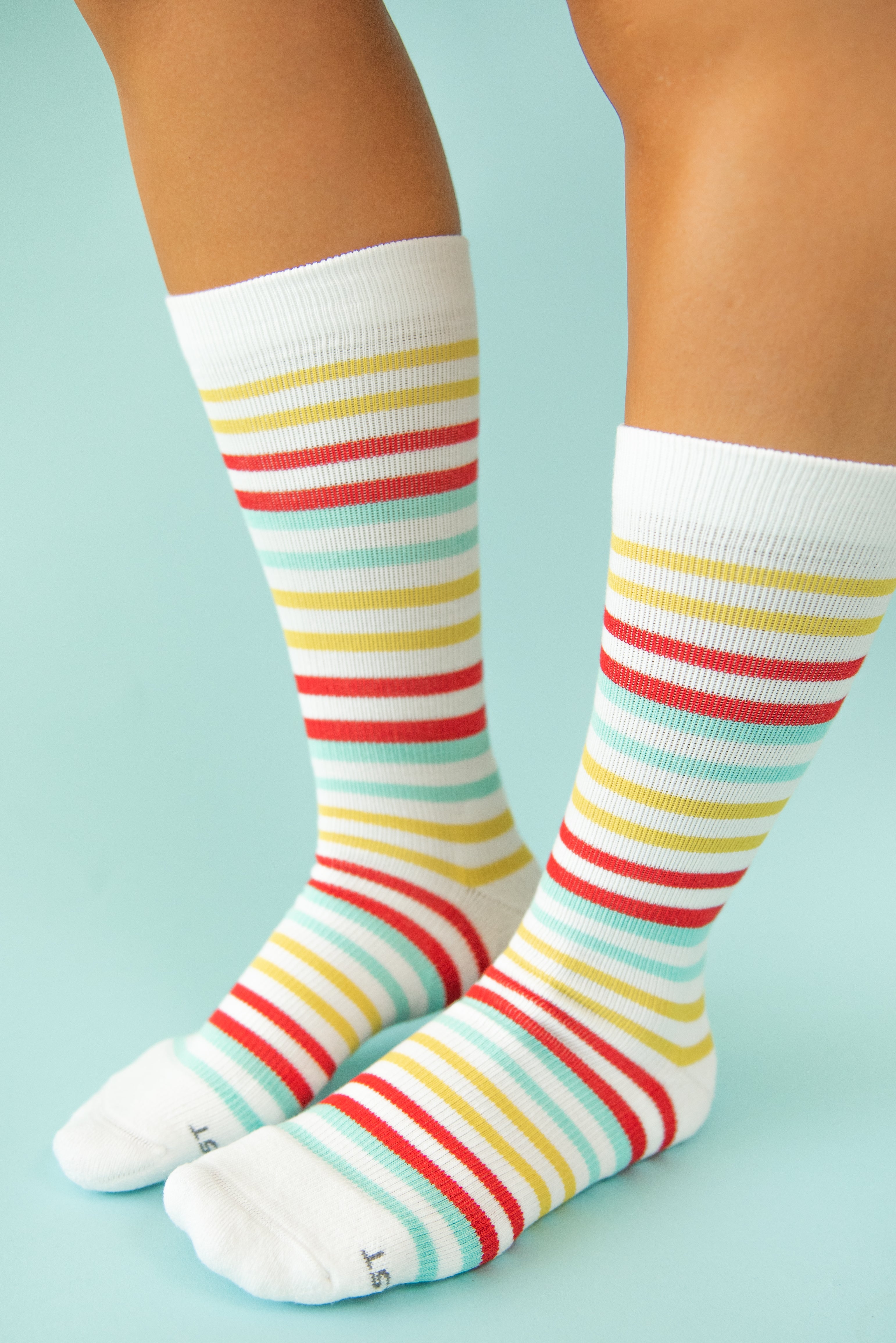 Support Fit Fashion Crew White Multi Stripe