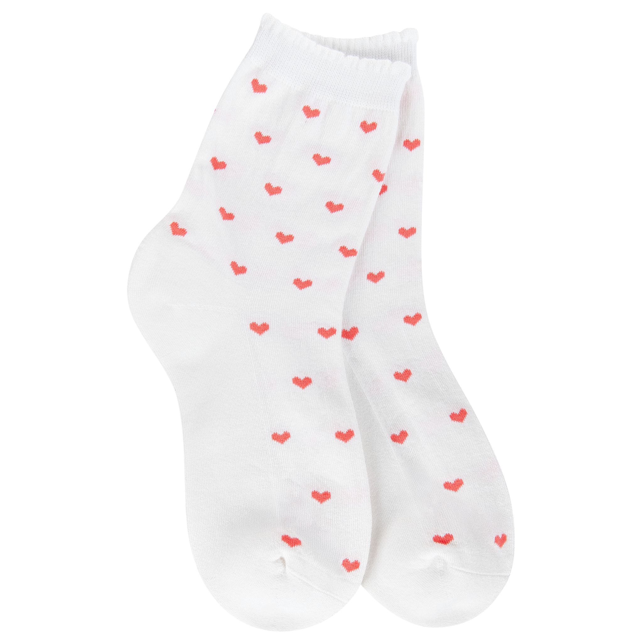 Scallop Heart Mini Crew White Pink Hearts