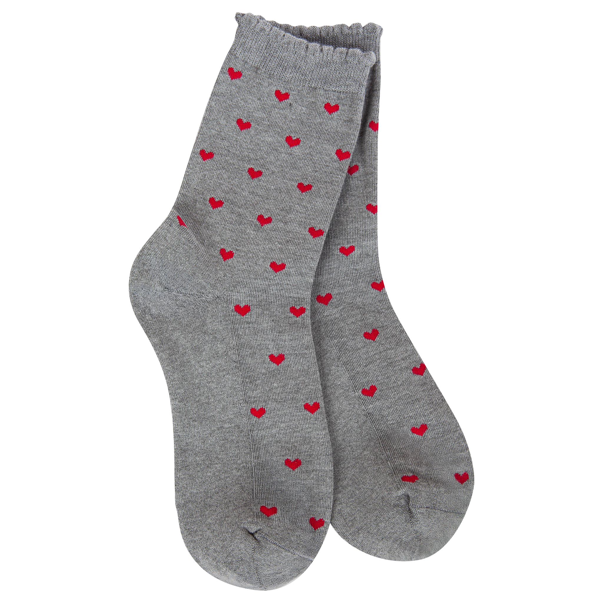 Scallop Heart Mini Crew Heather Grey Red Hearts
