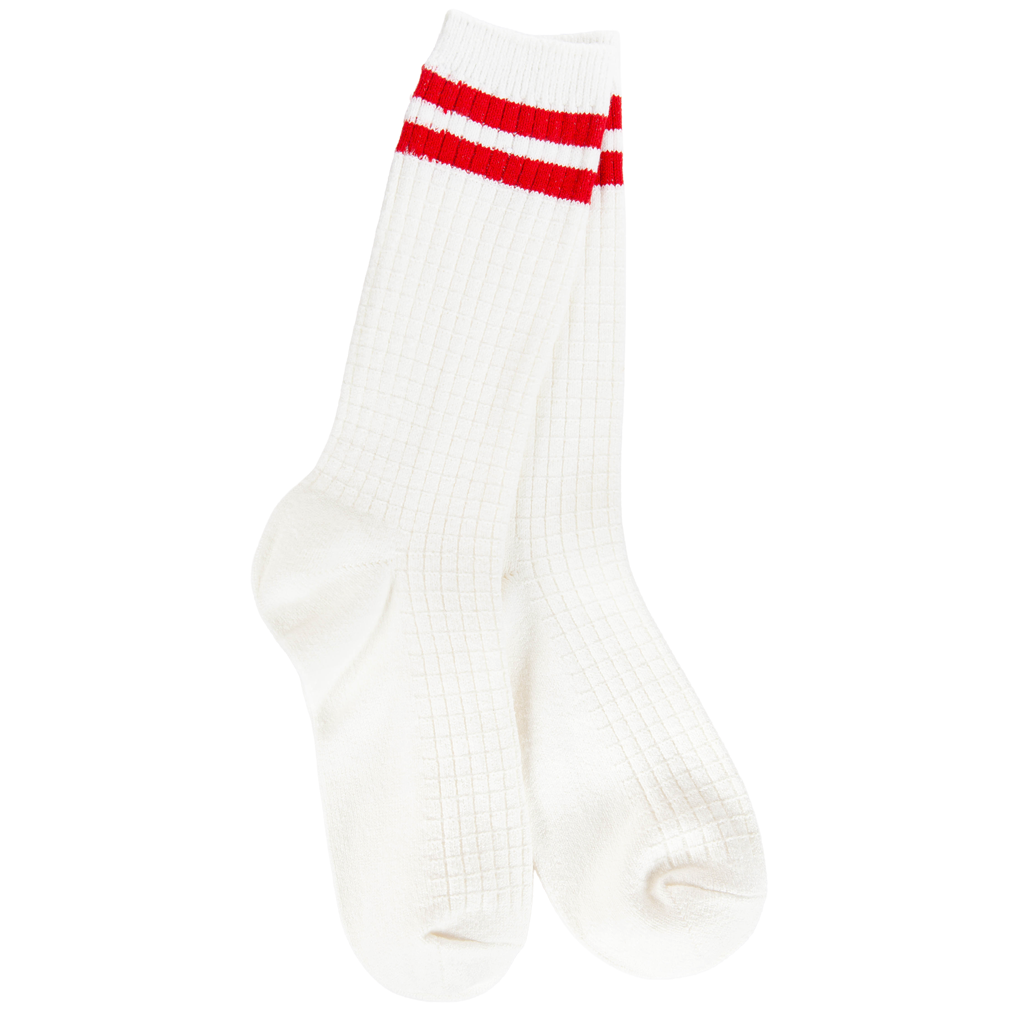 Weekend Waffle Stripe Crew Ivory Red